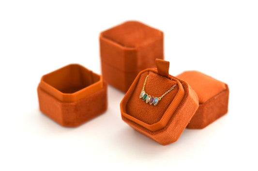 Orange Square Velvet Necklace Box