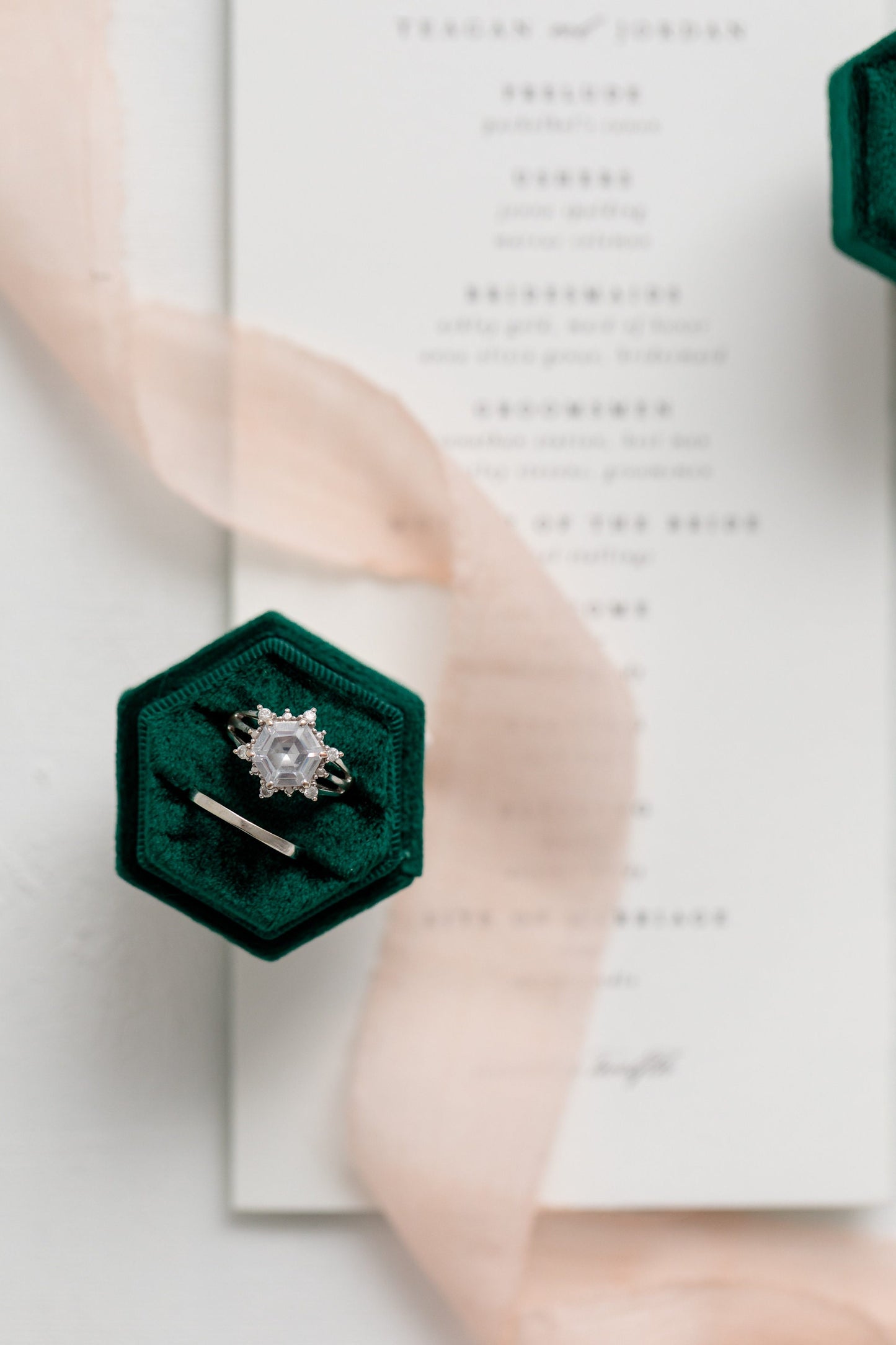 Dark Emerald Green Velvet Wedding Ring Box, Hunter Green Velvet Ring Box, Proposal Ring Box, Hexagon Ring Box, Two Slot and Single Ring Box