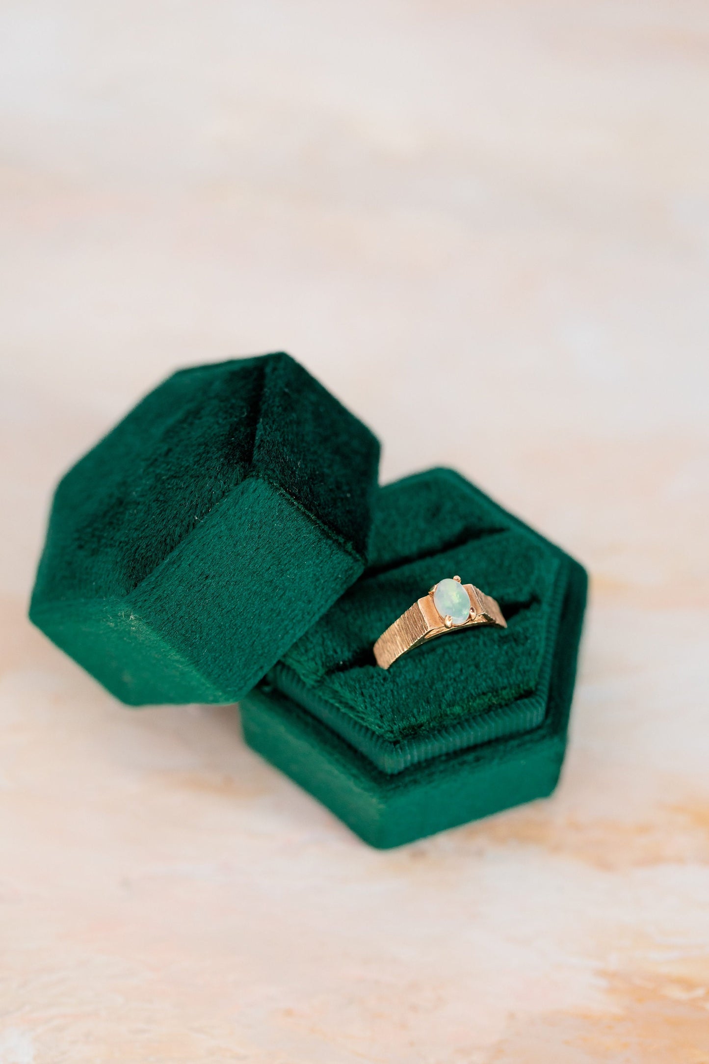 Dark Emerald Green Velvet Wedding Ring Box, Hunter Green Velvet Ring Box, Proposal Ring Box, Hexagon Ring Box, Two Slot and Single Ring Box