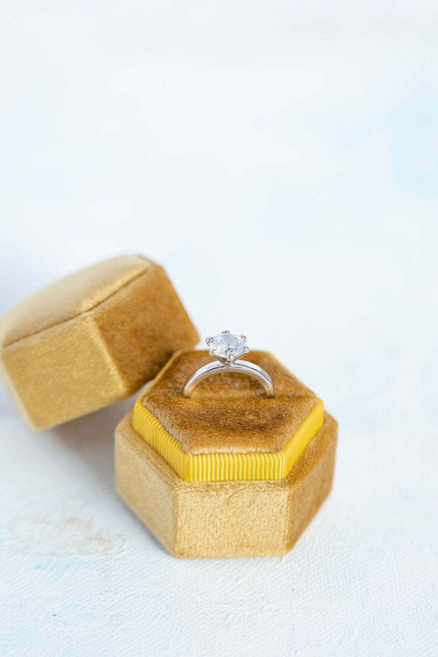 Yellow Mustard Velvet Ring Box, Wedding Ring Box, Proposal Ring Box, Bridal Gift, Velvet Box, Hexagon ring box, Monogram Box