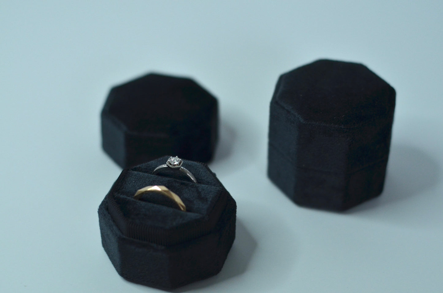 Black Octagon Velvet Wedding Ring Box