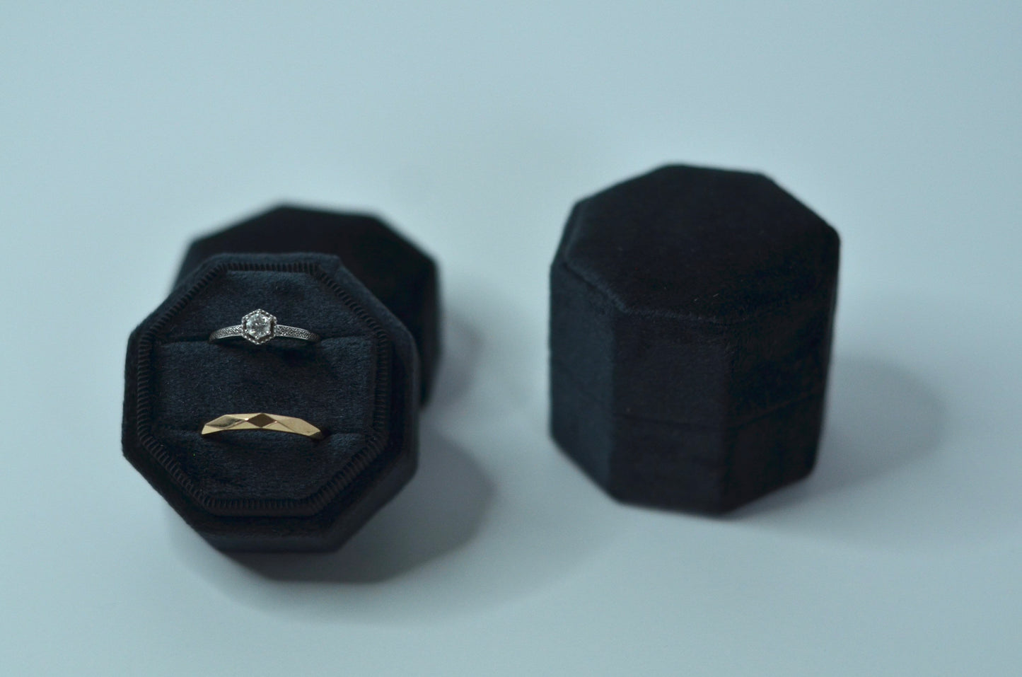 Black Octagon Velvet Wedding Ring Box