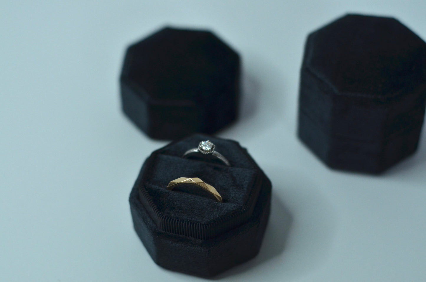 Black Octagon Velvet Wedding Ring Box