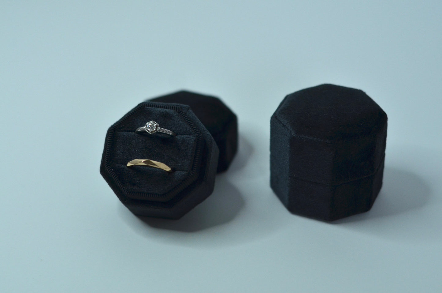 Black Octagon Velvet Wedding Ring Box