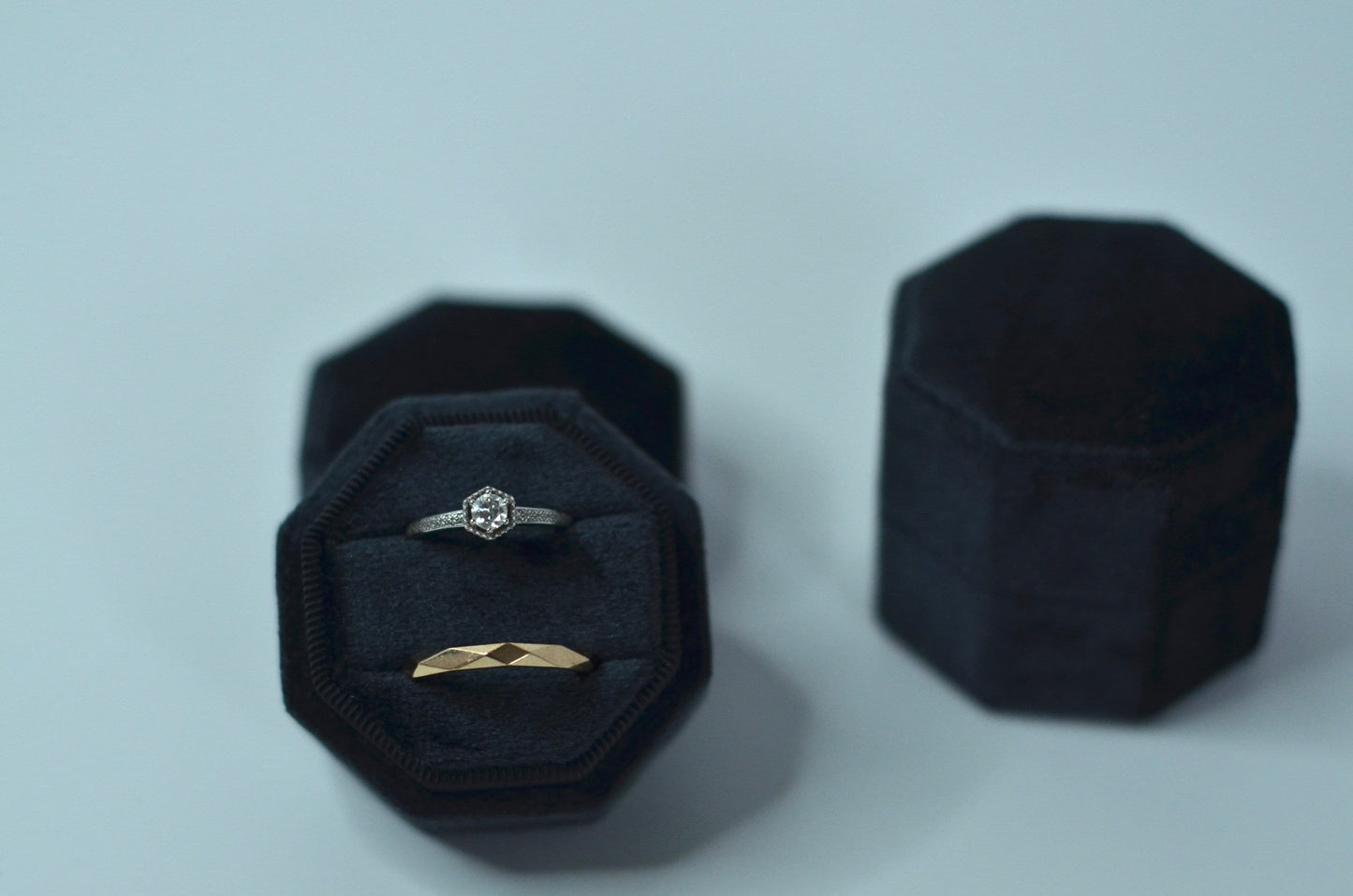 Black Octagon Velvet Wedding Ring Box