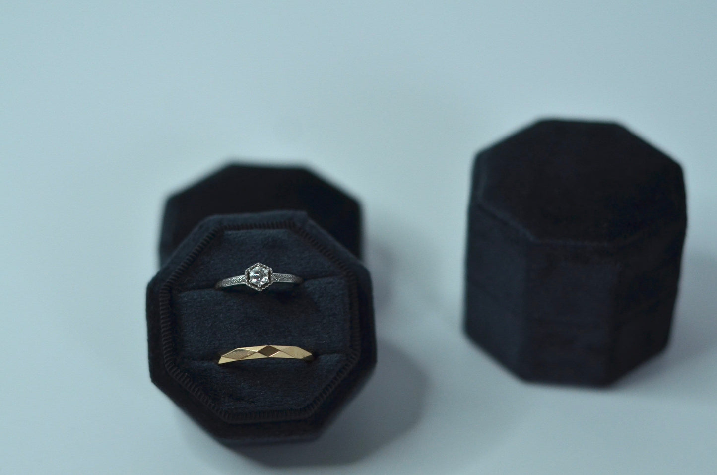 Black Octagon Velvet Wedding Ring Box